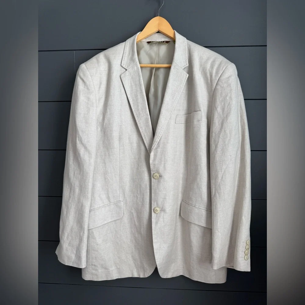 Cubavera Linen Blend Sport Coat Blazer Cream Sz 42 Resort Summer Wedding Beach